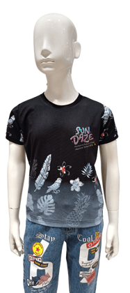 Boys Black Printed Round Neck Half Sleeve Fancy T-Shirt-30164 BLK / Black / 26