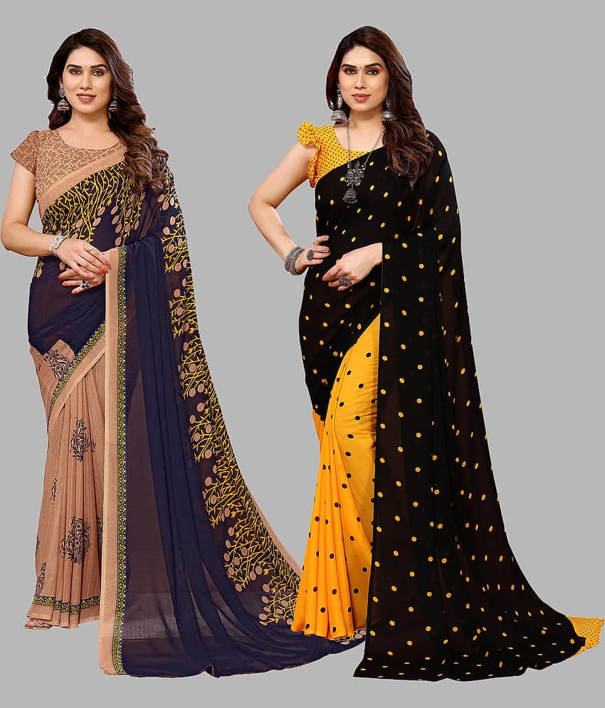 ANAND SAREES Georgette Printed Saree With Unstitched Blouse Piece ( Multicolour )