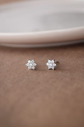 Shinning Flower Nakshatra Gold Plated Sterling Silver Stud Earrings-Silver