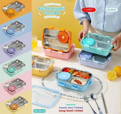 The Ultimate 3-Compartment Leak-Proof Seals 750ml Stainless Steel Lunch Box with 150ml Bowl-Green