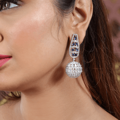 AD and saphhire ball drop dangle earrings