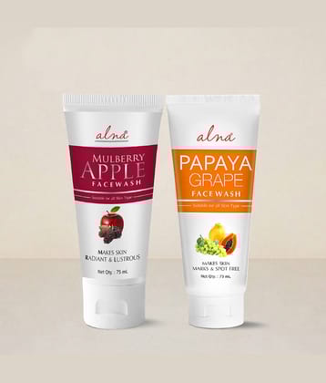 Alna Mulberry Apple Face Wash with Papaya Grape Face Wash 75ml Each , Pack of 2