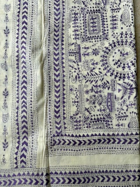 Semi Tassar Kantha all over worli design