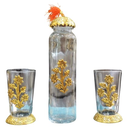 Aluminium Bottle with 2 Glass Set | Decorative Drinkware Gift Set, Height : 10.5 Inch (ASMAS537 D)