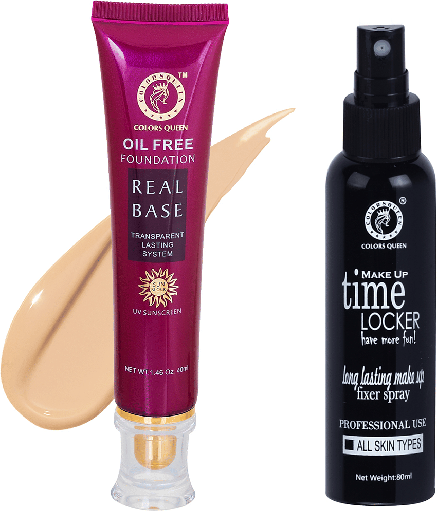 Colors Queen Real Base Water Proof Cream Foundation With Make up Fixer Medium Pack of 2 40 g