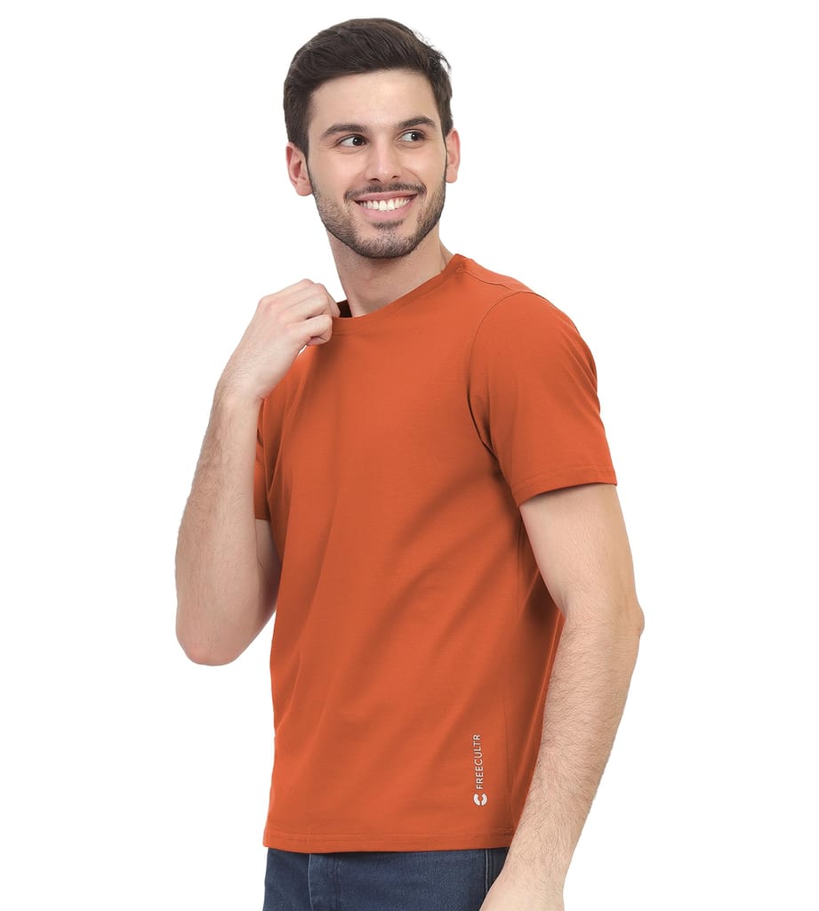 Freecultr Truly Classic Organic Men's Cotton T-Shirt | Solid Round Neck Half Sleeve | Plain Stylish t Shirts | Regular Fit | Casual T Shirt for Man Pack of 1-Rust Orange