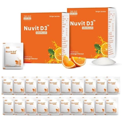 The Old Natural Vitamin D3 Granules | 10 * 1gm Sachets Cholecalciferol Vitamin D Supplement - Orange Flavor - (Pack Of 2)