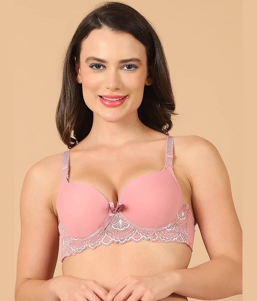 PrettyCat Polyester Lightly Padded Women's T-Shirt Bra ( Pink ) PC-BR-7039-PNK