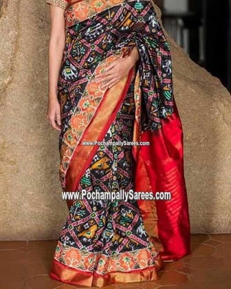 POCHAMPALLY IKKAT TRADITIONAL NARIKUNJ BLACK COLOUR SAREE
