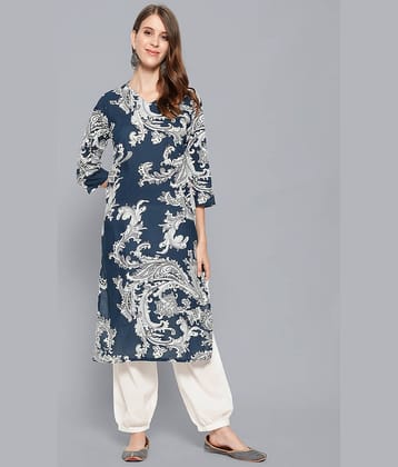 Antaran Cotton Printed Kurti With Salwar Women's Stitched Salwar Suit - Blue ( Pack of 1 )