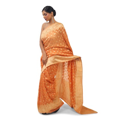 TheHangr Orange Organza Saree With Beautiful Silver Work TheHangr Orange Organza Saree With Beautiful Silver Work