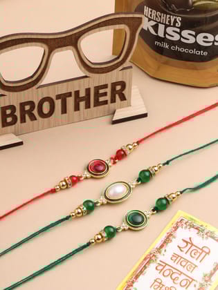 NVR Men Set of 3 Multicolor Artificial Beads & Pearls Thread Rakhi Combo-One Size / Multicolor