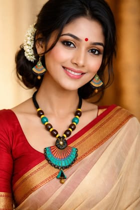 SharanyaD BeautifulTerracotta Handmade Jewellery Set with necklace and earring, Women's Contemporary Terracotta Necklace - Barfi Jhumka Black