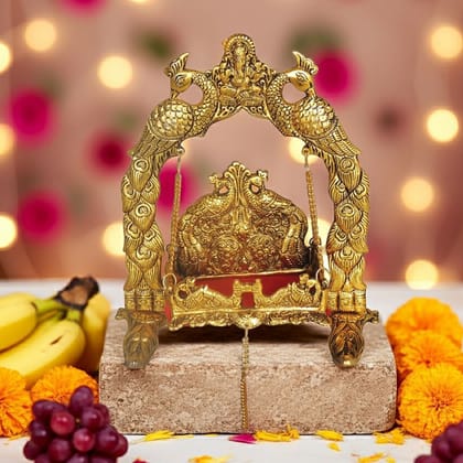 Aluminium Showpiece Ganesh Peacock Jhula Statue (ASMAS454 G)