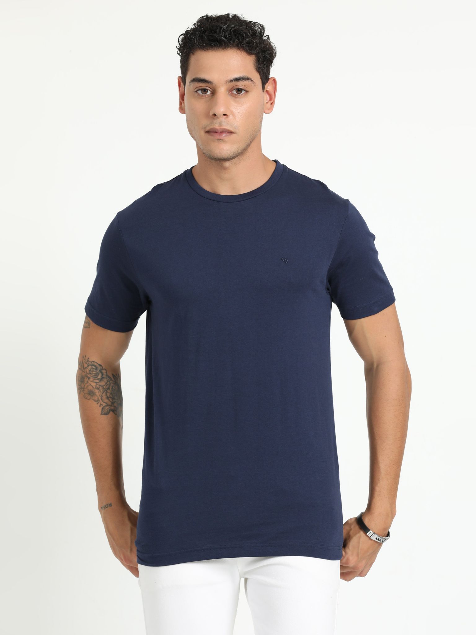 Classic Polo Men's Solid Navy Cotton Half Sleeve T-Shirt | TOY-ARDOR NAVY SF C