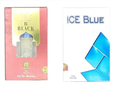 B Black and Ice Blue Long Lasting Attar Combo Each (8ml) Fragrance Perfume Oil For Men & Women