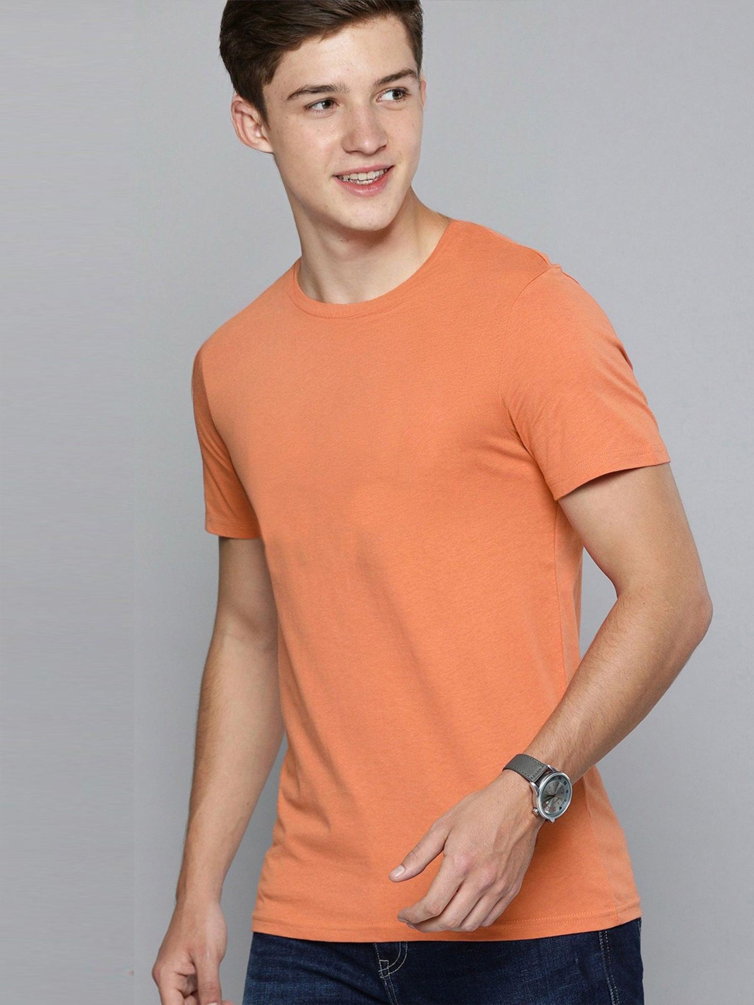 Young Trendz Boys Solid Tshirt-7-8YEARS / PEACH