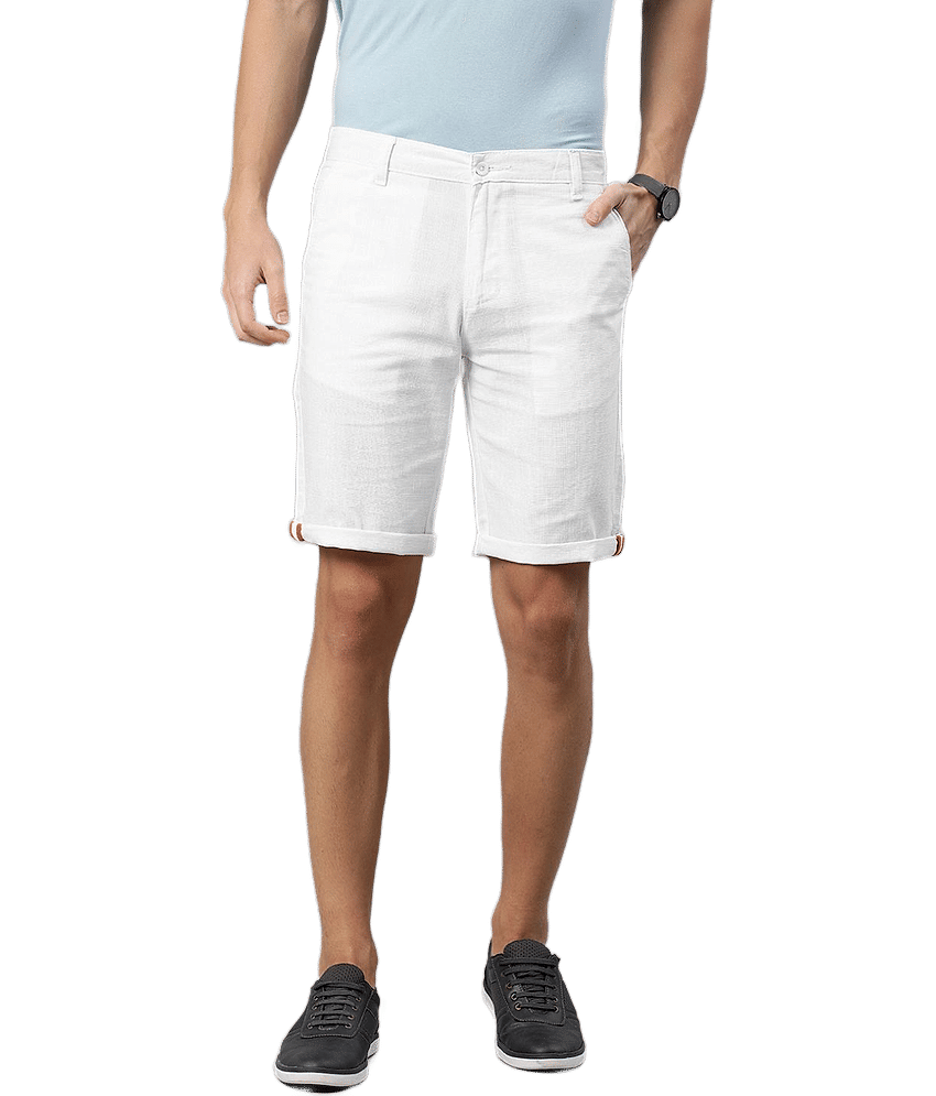 IVOC Men White Solid Slim Fit Regular Shorts