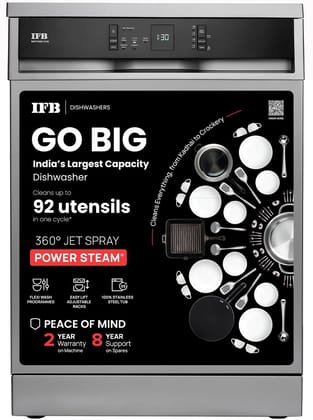 IFB 15 Place Freestanding Dishwasher with DeepClean® Technology, 3rd Cutlery Tray, 70°C Hot Water Wash, Turbo Drying, Anti-Bacterial Filter, Perfect for Indian Utensils (Neptune VX15, Dark Silver) IFB 15 Place Freestanding Dishwasher with DeepClean® Tech