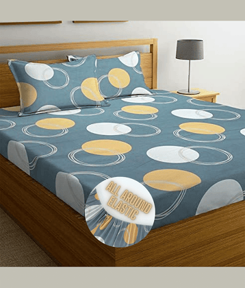 Apala Microfibre Abstract Printed Fitted Double Bedsheet With 2 Pillow Covers- Gray