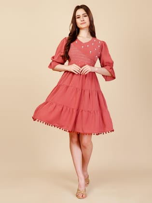 Coral Pink Georgette Round Neck Tunic-S