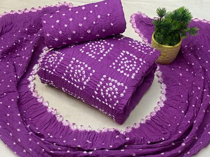 Cotton Self Color Bandhani Dress Material-Purple