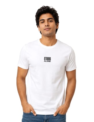 Strong Alone Cotton Round Neck T-Shirt 180 GSM White