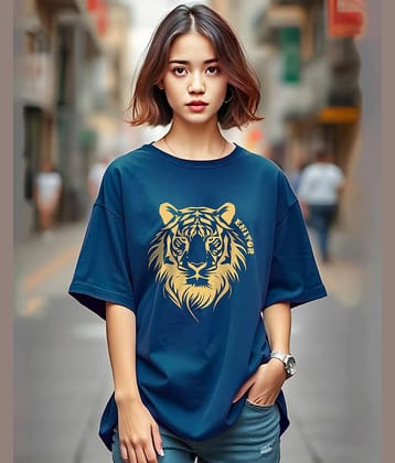 AUSK Women Cotton Printed Oversized Fit Round Neck T-Shirt ( Teal )