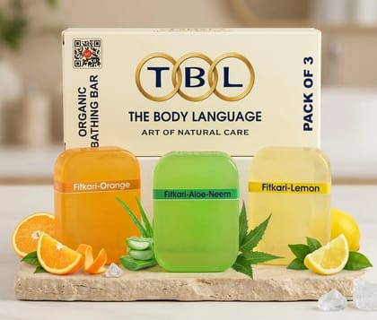 The Body Language Organic Bathing Soap Bars (3-in-1 Combo)  Fitkari Infused Orange, Lemon & Aloe Vera Neem for Glowing Skin