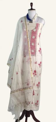 Chikankari Mul Chanderi Dress Material Ivory Rose Yoke Chikankari Mul Chanderi Dress Material Ivory Rose Yoke