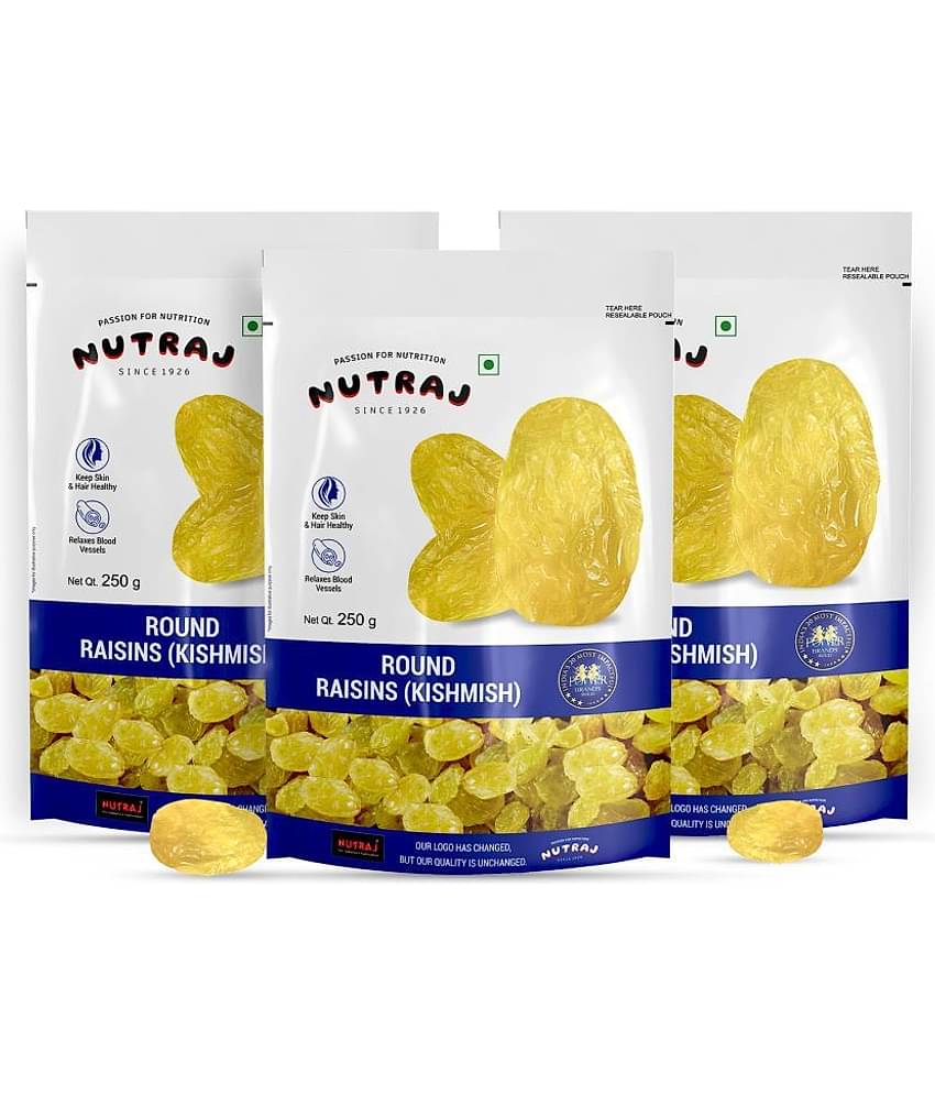 Nutraj Round Raisins 750g (250g X 3), Kishmish 750g, Seedless Green Kishmish
