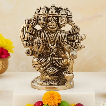 Brass Panchmukhi Hanuman Ji Murti - Devotional Hindu Idol, Height : 3.5 Inch (BSMAS1528 C)
