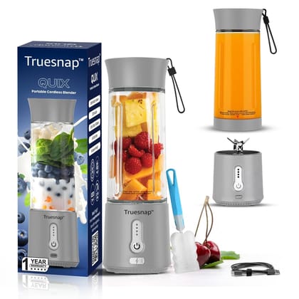 Truesnap ISI Approved Quix  Pro Portable Blender 500ml, USB Juicer, 230W Motor, 6 SS Blades for Smoothies & Shakes - Grey