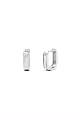 Classic Linear Mother Of Pearl Gold Plated Sterling Silver Hoop Earrings-Silver