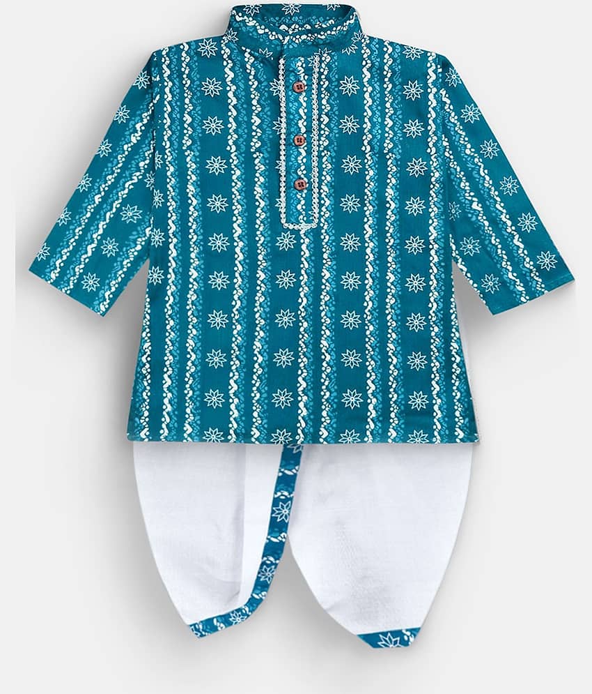 mustmom Boys Cotton Abstract - Pattern Dhoti Kurta Set ( Blue , Pack of 1 )