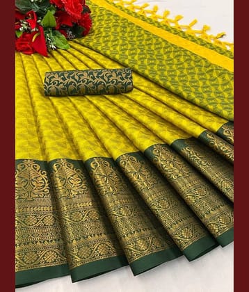 JULEE Silk Blend Embellished Saree With Unstitched Blouse Piece ( Mustard )