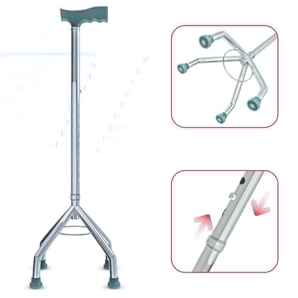 Walking Stick with Four-Leg Base | Adjustable Height  Pack of 1  (ASSORTED)