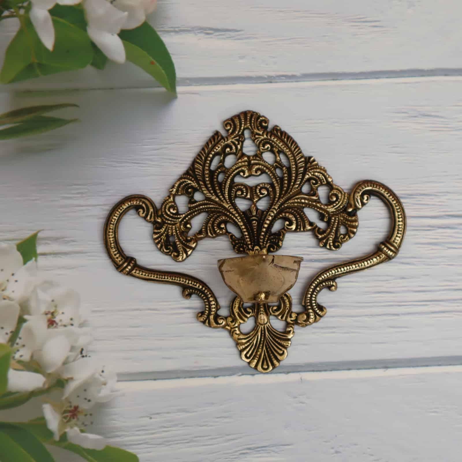 Brass Jaali Design Wall Hanging Diya - 6.2" Height | Handcrafted Beauty