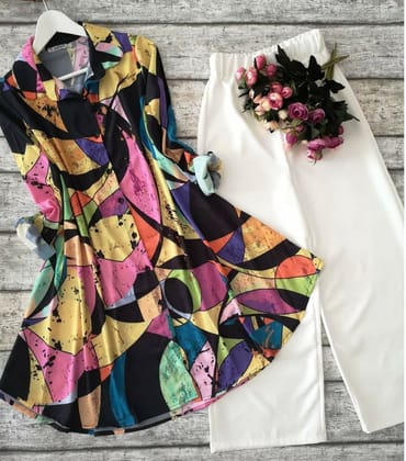 Fancy Multicolor Designing Round Shape Top with Palazzo by GlamaStitch-M