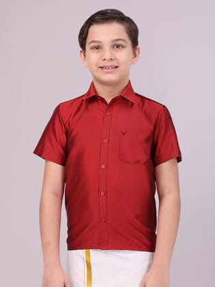 Boys Dupion Satin Rust Colour Half Sleeves Shirt Happy Boy-Kids 01 - 02 Yrs / H/S / Rust