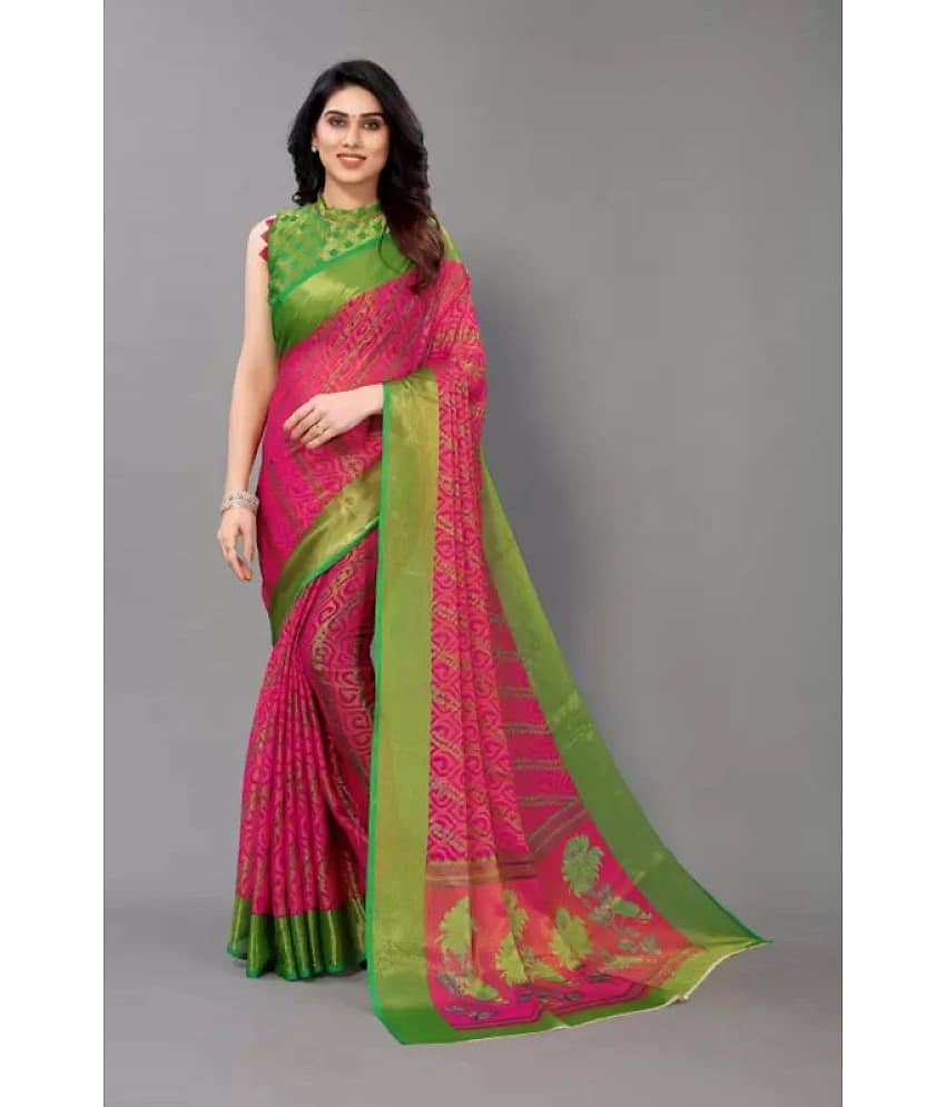 Sanjana Silk Brasso Printed Saree With Unstitched Blouse Piece ( Rama )