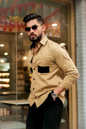 Mustard Double Pocket Cotton Designer Shirt Mustard Double Pocket Cotton Designer Shirt