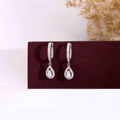 Sterling Silver Tear Drop Solitaire Drop Earrings-White Stone / Silver