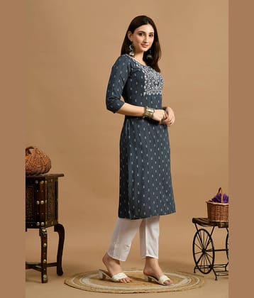 GlowWorld Viscose Blend Embroidered Straight Women's Kurti - Grey ( Pack of 1 )