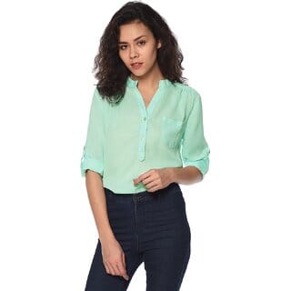 Purys Women Green Solid Regular Top