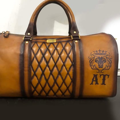 Handmade Tan Leather Duffle Bag with Your Name Initials by Brune & Bareskin-FS