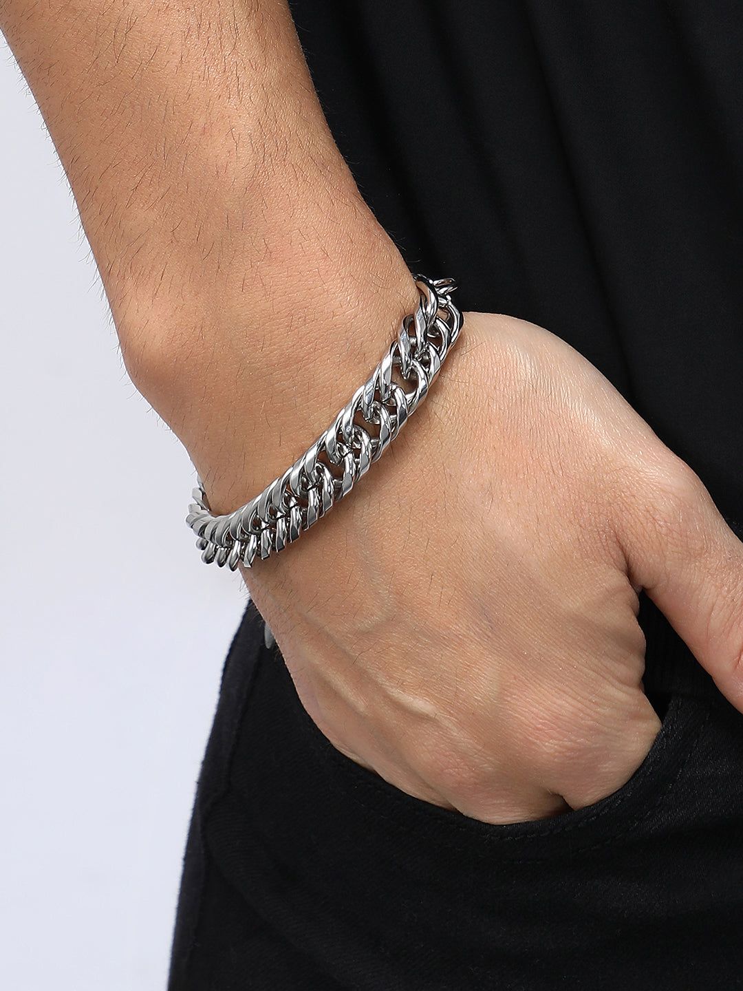 The Maxi-Chain Link Bracelet - Metallic Silver-Bracelet