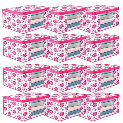 Bindian Multipurpose Saree Cover for Wardrobe Storage | Premium Non-Woven Fabric Cloth Organizer Box with Transparent Window & Zipper | Ideal for Storing Sarees & More (Pink Flower, Pack of 12) Bindian Multipurpose Saree Cover for Wardrobe Storage | Premium Non-Woven Fabric Cloth Organizer Box with Transparent Window & Zipper | Ideal for Storing Sarees & More (Pink Flower, Pack of 12)
