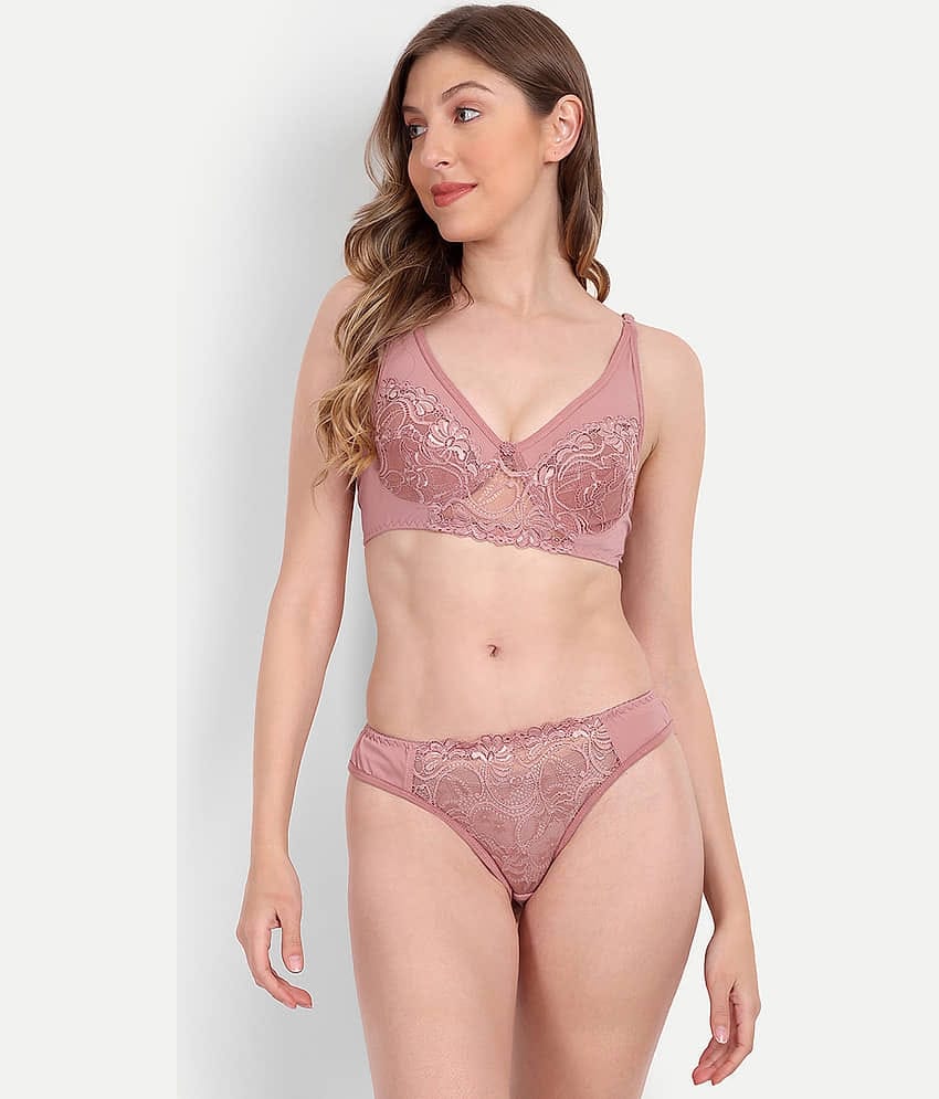 Aprozone Nylon Women's Bra & Panty Set ( Rose Gold ) Lingerie Set