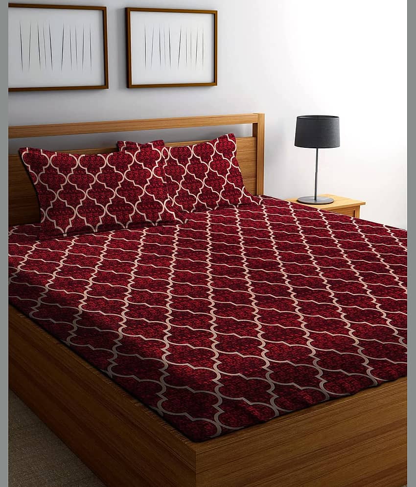 Aazeem Polyester 1 Double Bedsheet with 2 Pillow Covers ( Maroon )